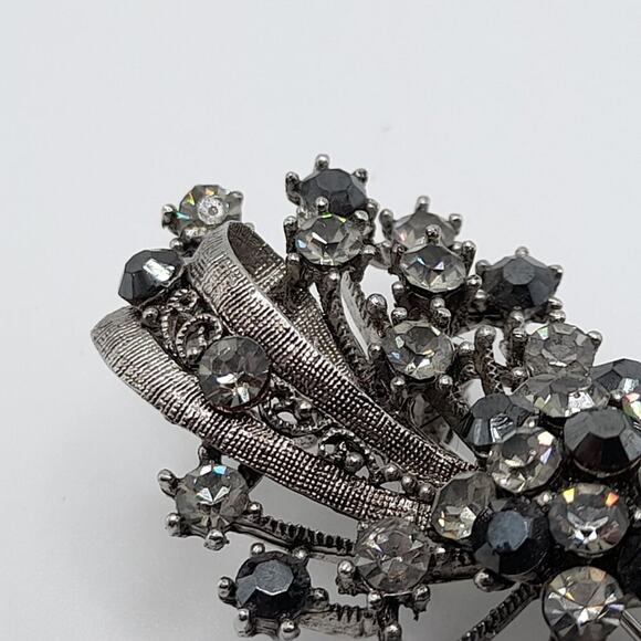 Vintage Gray Silver Black Rhinestone Brooch Pendant, 2 3/4 Inches - Picture 7 of 12
